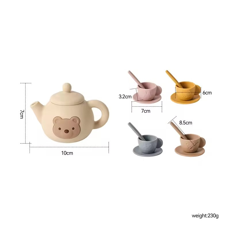 Montessori Silicone Tea Set with Wooden Tray