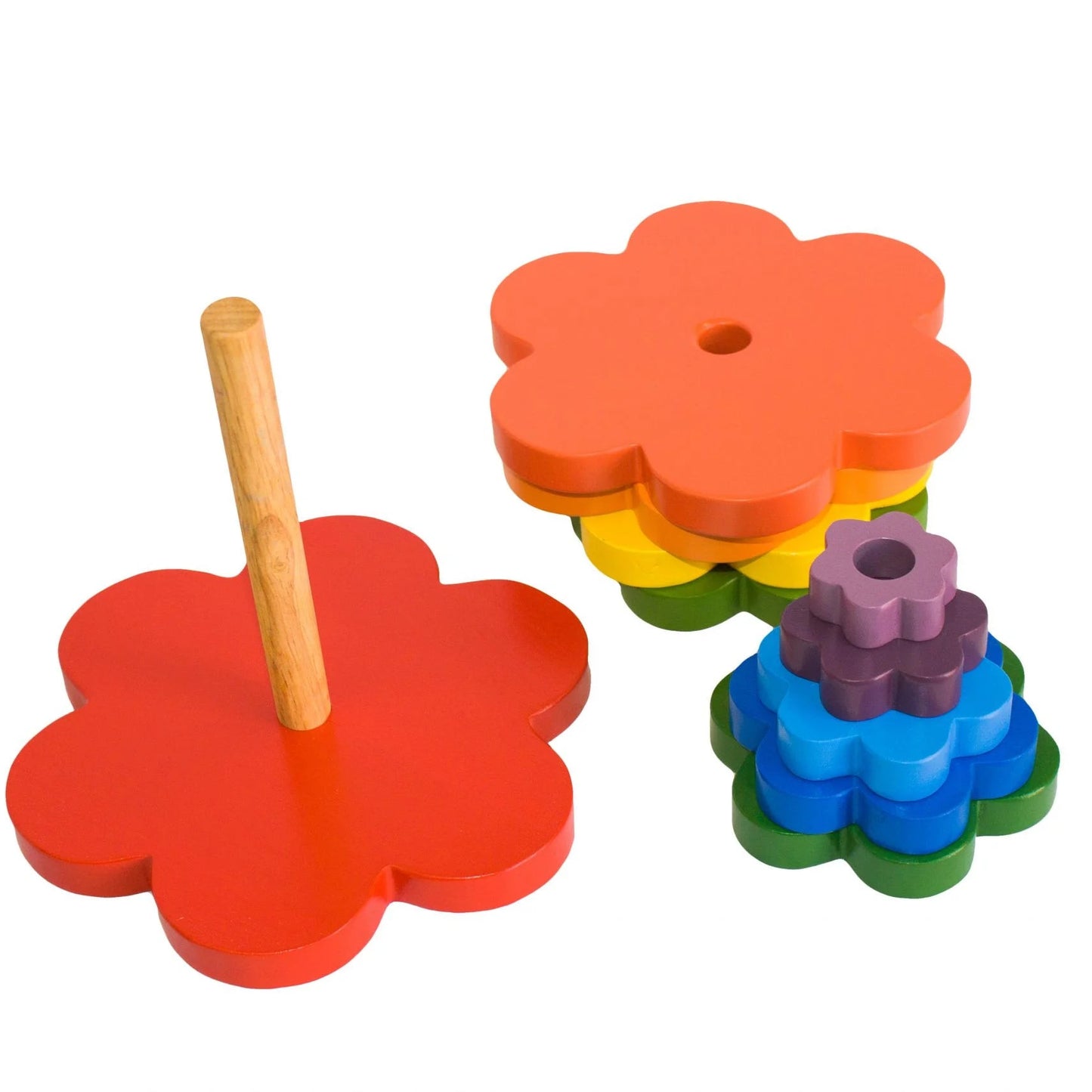 Wooden Rainbow Flower Stacker - QToys | Wooden Toy NZ
