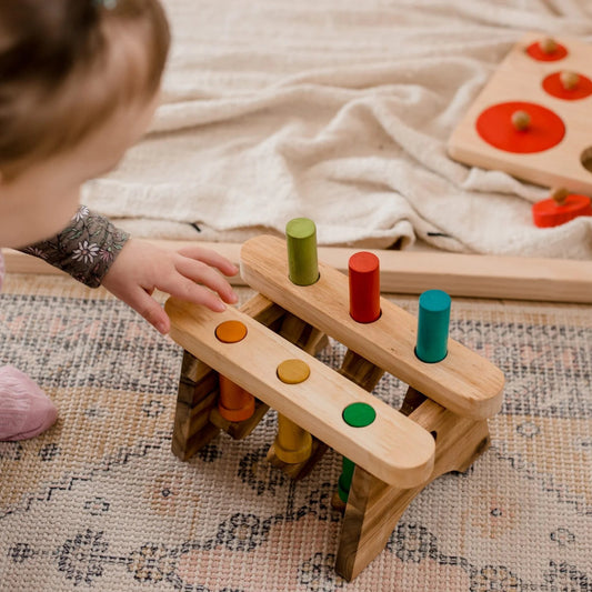 Wooden Pound A Peg Bench - QToys | Montessori Wooden Toy NZ