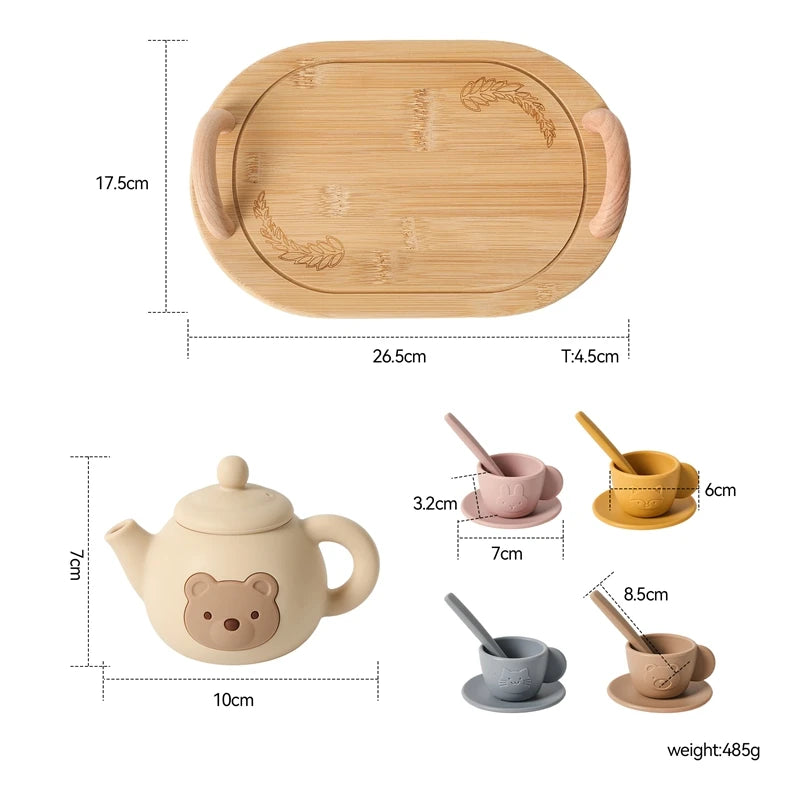 Montessori Silicone Tea Set with Wooden Tray