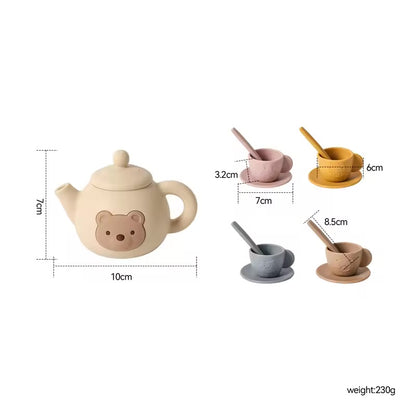 Montessori Silicone Tea Set with Wooden Tray