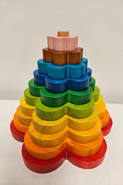 QToys wooden rainbow flower stacker, Montessori toy. 