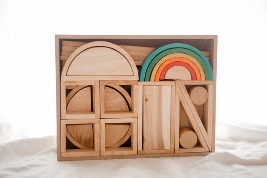 Hollow Wooden Blocks and Rainbow 40 pc Set - QToys | Wooden Toy NZ
