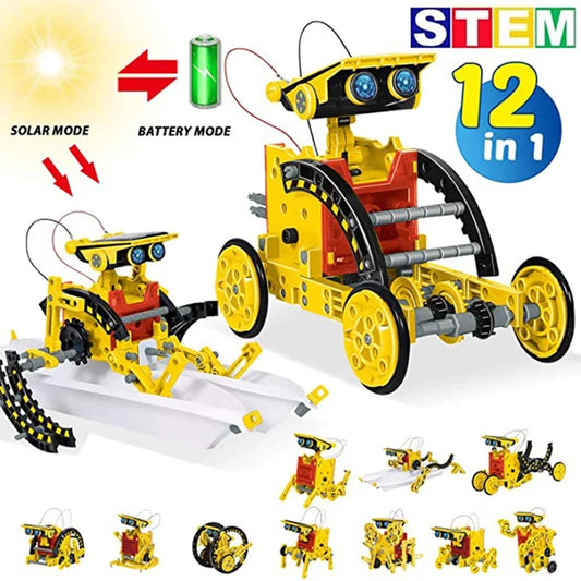 12-in-1 Solar & Battery-Powered STEM Robot Building Kit (Ages 6–12)