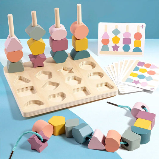 Wooden Shape Puzzle & Threading Set
