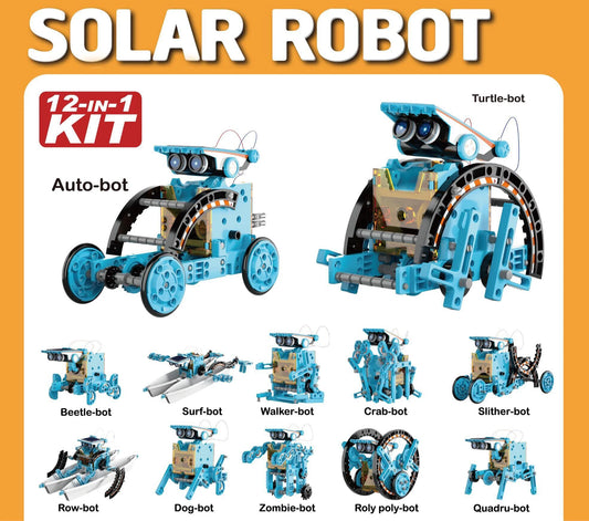12-in-1 Solar & Battery-Powered STEM Robot Building Kit (Ages 6–12)