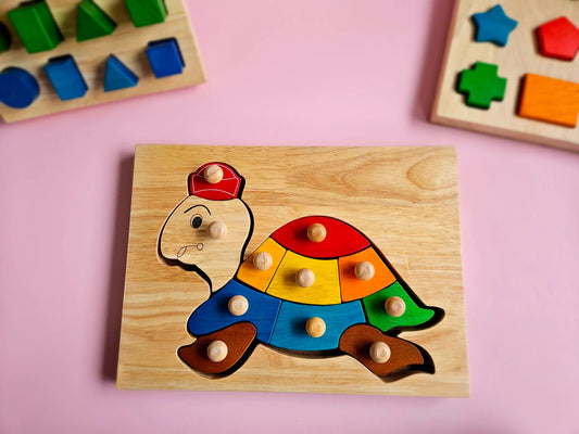 Wooden Turtle Knob Puzzle - QToys | Wooden Toy NZ